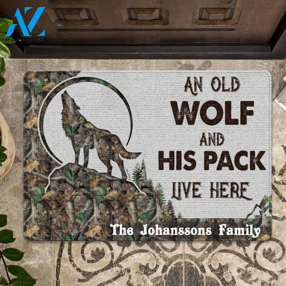 Custom An Old Wolf And His Pack Live Here Doormat | Welcome Mat | House Warming Gift