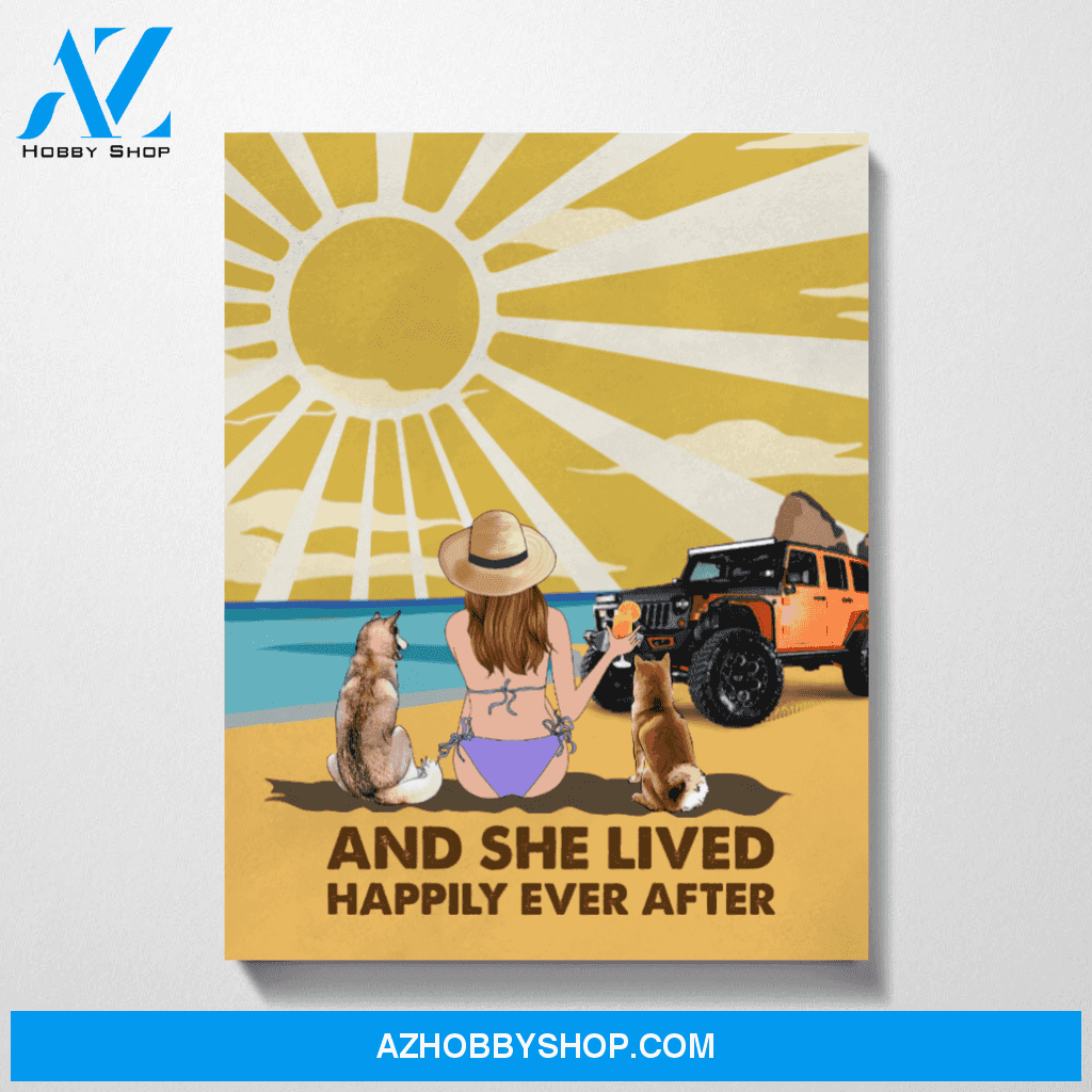 Custom Beach Girl with Dogs Premium Canvas Personalized Gift for Dog Lovers