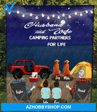 Custom Blanket Gift For Same sex Couples - Personalized Camping Quilt Blanket - Man - Man with 2 kids & 2 pets - Camping partners for life