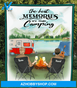 Custom Blanket Gifts For Same sex Couples - Personalized Camping Fleece Blanket, Man - Man with drinks - Camping partners for life