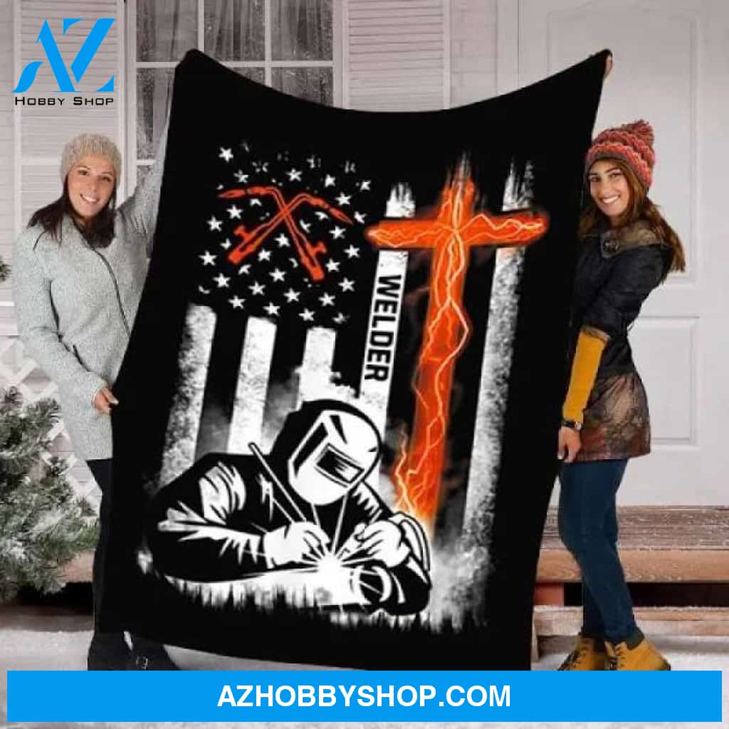 Custom Blanket Welder American Flag USA Patriotic Welder Blanket Fleece Blanket