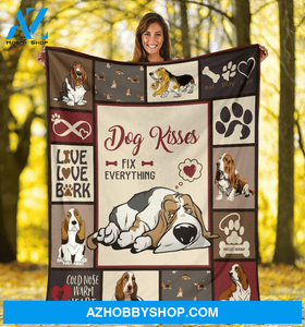 Custom Blankets Dog Kisses Fix Everything Basset Hound Dog Plush Fleece Blanket Birthday Christmas Gifts Love Pets