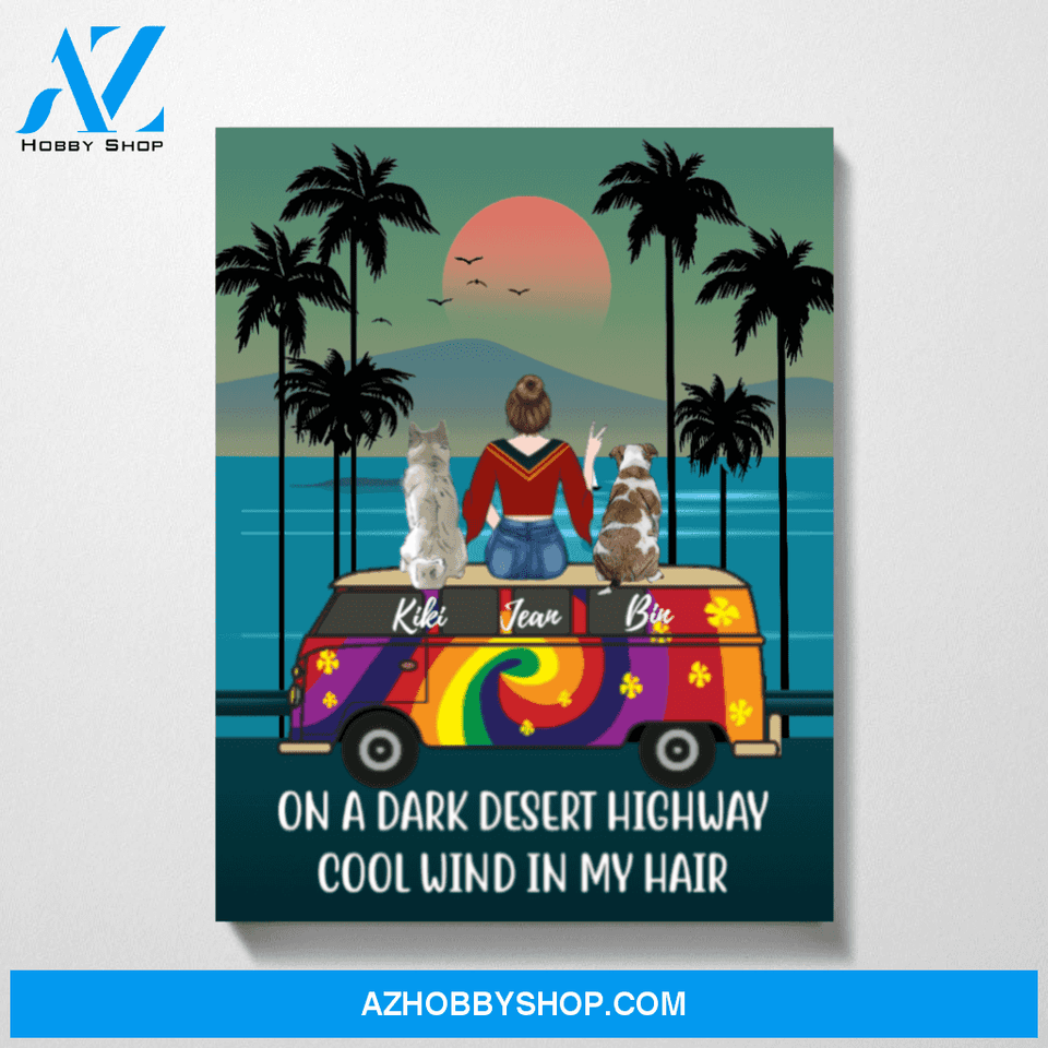 Custom Boho Girl and Dogs On Dark Desert Highway Personalized Premium Canvas Gifts for Dog Lovers