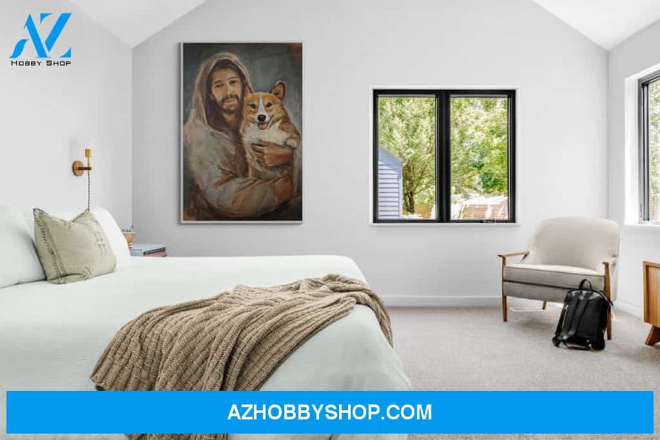 Custom Canvas Corgi With Jesus - Gift For New House