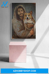 Custom Canvas Corgi With Jesus - Gift For New House