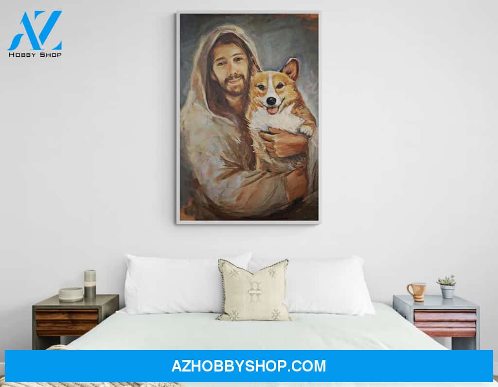 Custom Canvas Corgi With Jesus - Gift For New House