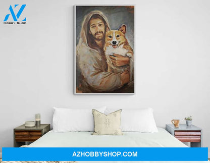 Custom Canvas Corgi With Jesus - Gift For New House