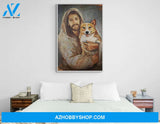 Custom Canvas Corgi With Jesus - Gift For New House