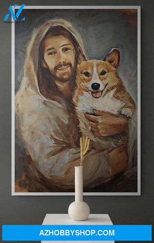 Custom Canvas Corgi With Jesus - Gift For New House