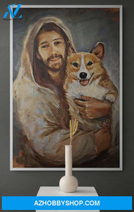 Custom Canvas Corgi With Jesus - Gift For New House