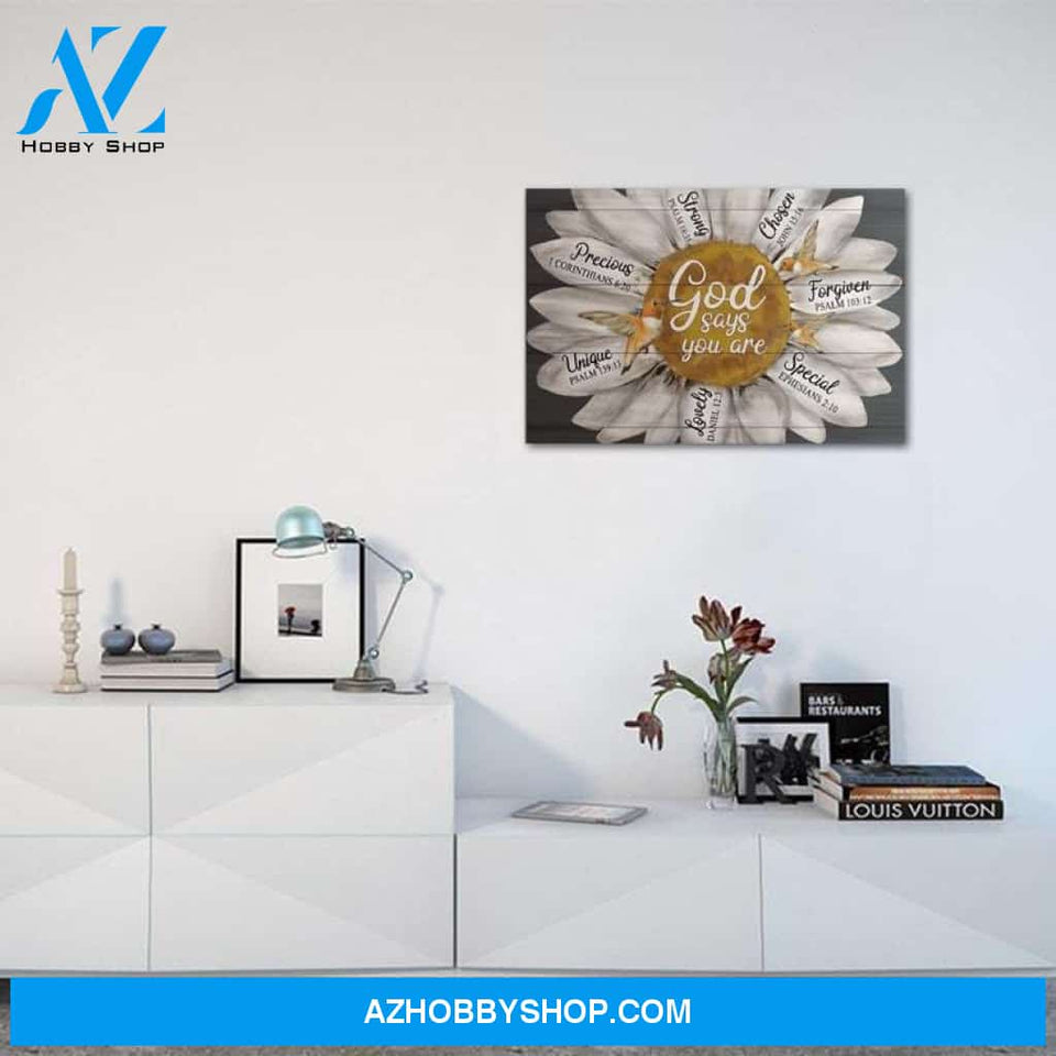 Custom Canvas Daisy God Says You Are With Hummingbird , Wall Art Decor GIft For Family