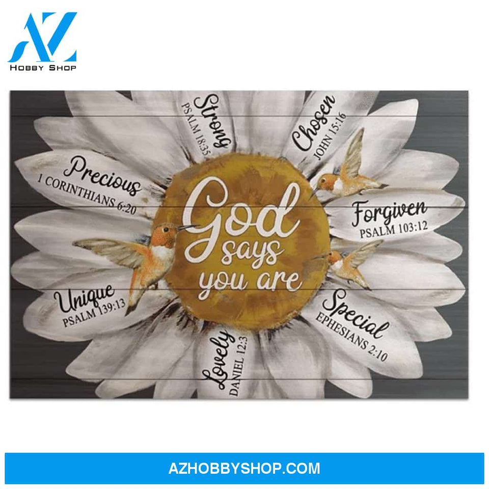 Custom Canvas Daisy God Says You Are With Hummingbird , Wall Art Decor GIft For Family