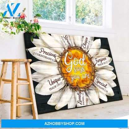 Custom Canvas Daisy with Jesus Crown of thorns, God says you are, Canvas Beautiful 2