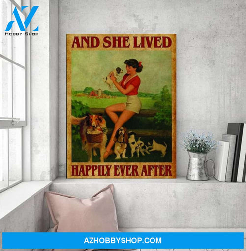 Custom Canvas Dog And Girl canvas, she lived happily ever after, Girl and Dog Wall Hanging, Dog Lover Gift, Animal Lovers Gift