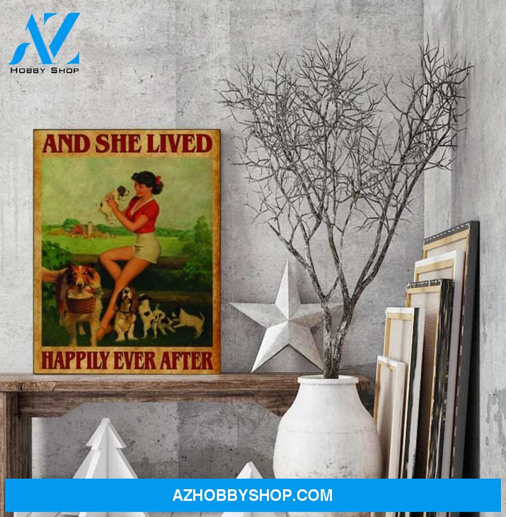 Custom Canvas Dog And Girl canvas, she lived happily ever after, Girl and Dog Wall Hanging, Dog Lover Gift, Animal Lovers Gift