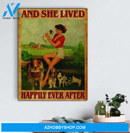 Custom Canvas Dog And Girl canvas, she lived happily ever after, Girl and Dog Wall Hanging, Dog Lover Gift, Animal Lovers Gift