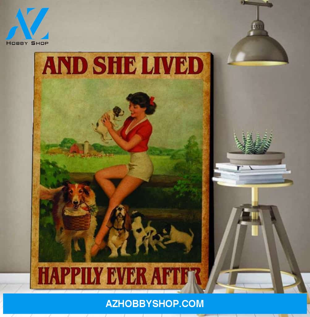 Custom Canvas Dog And Girl canvas, she lived happily ever after, Girl and Dog Wall Hanging, Dog Lover Gift, Animal Lovers Gift
