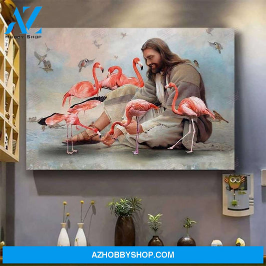 Custom Canvas God and Flamingo Poster Canvas, God Surrounded By Flamingo Angels