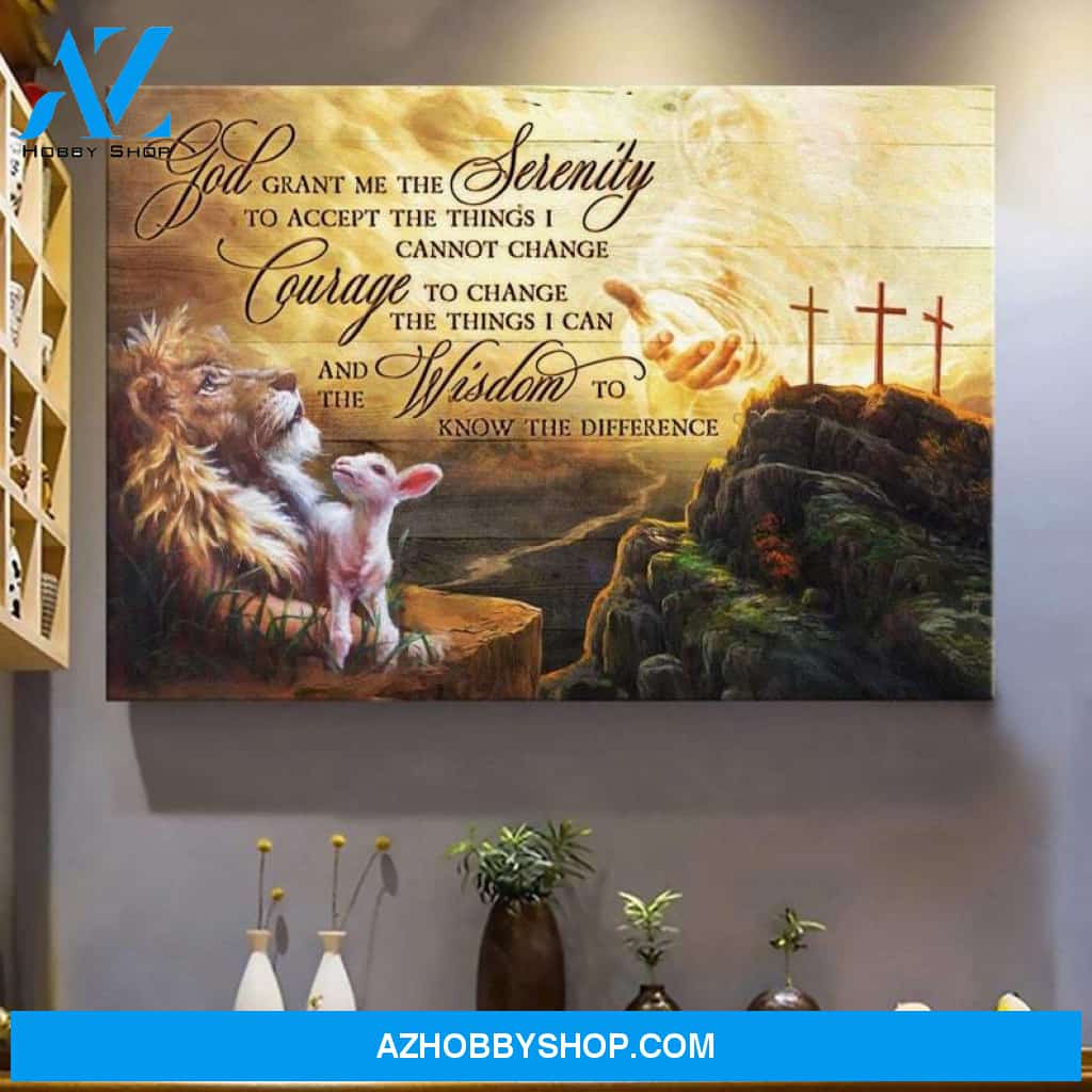 Custom Canvas God Grant Me The Serenity Canvas, Lion, Lamb And Jesus Canvas
