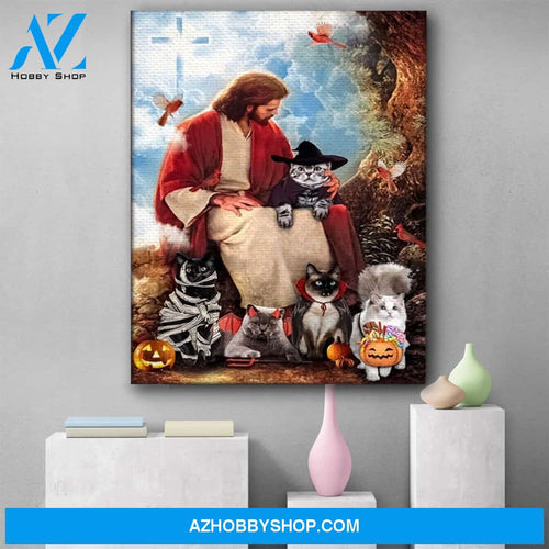 Custom Canvas God Loves Cat Halloween, Jesus Cat Lover Halloween