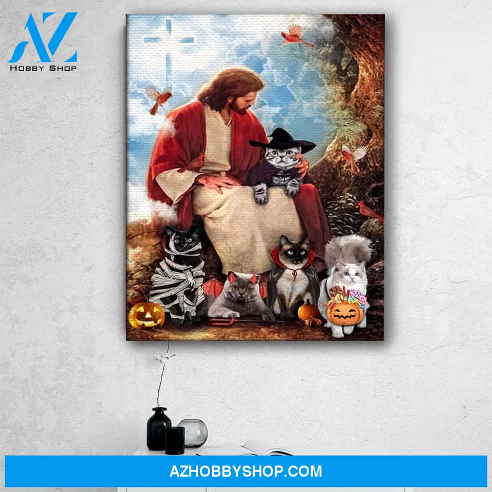 Custom Canvas God Loves Cat Halloween, Jesus Cat Lover Halloween