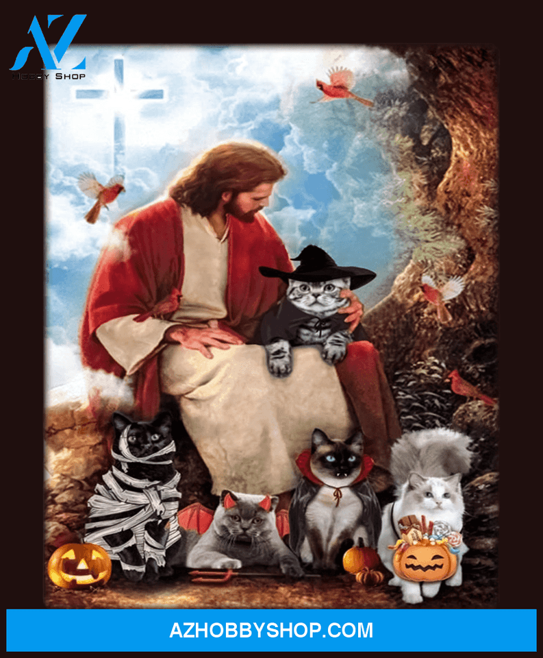 Custom Canvas God Loves Cat Halloween, Jesus Cat Lover Halloween