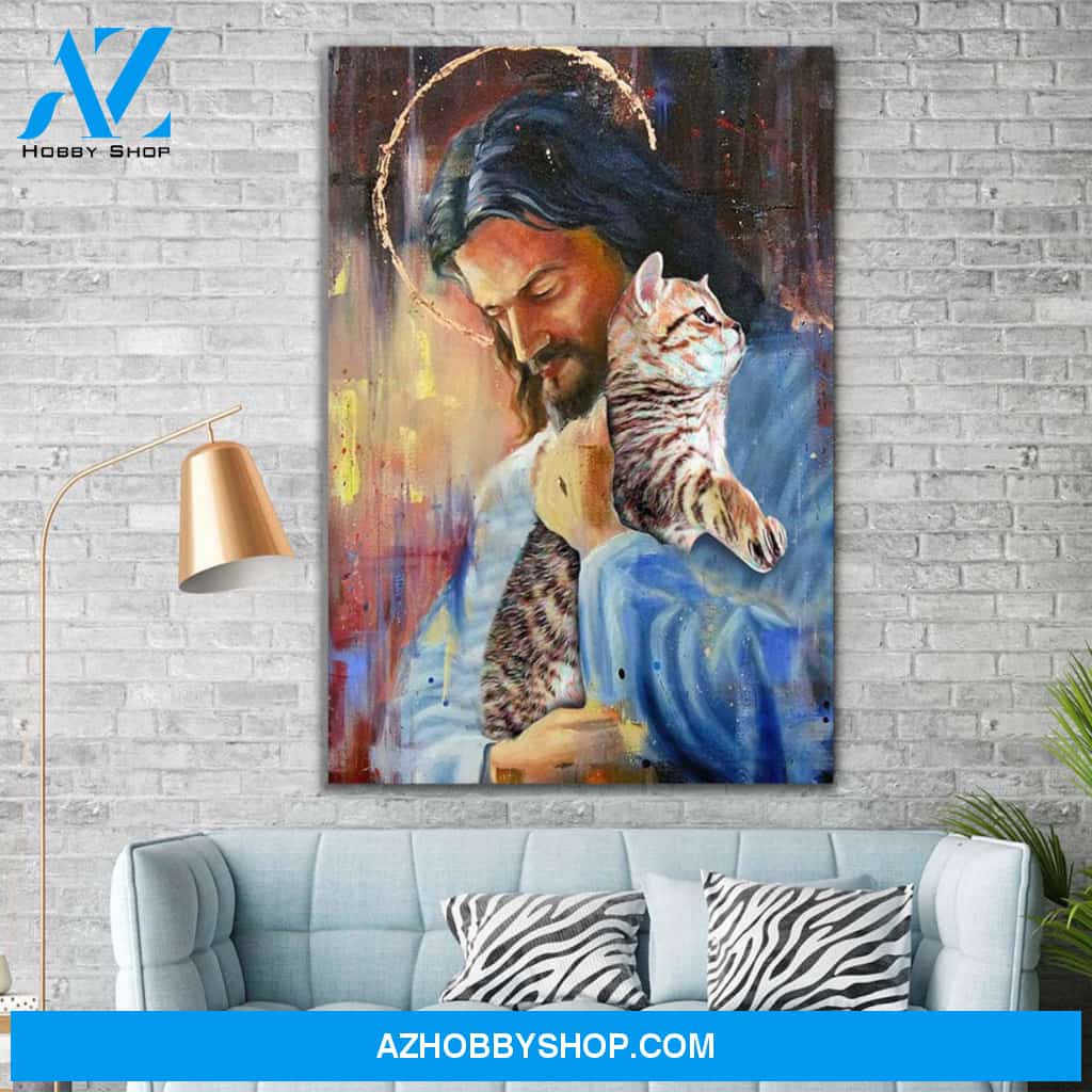 Custom Canvas God Loves Cat, Jesus Cat Lover