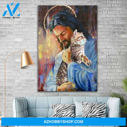 Custom Canvas God Loves Cat, Jesus Cat Lover