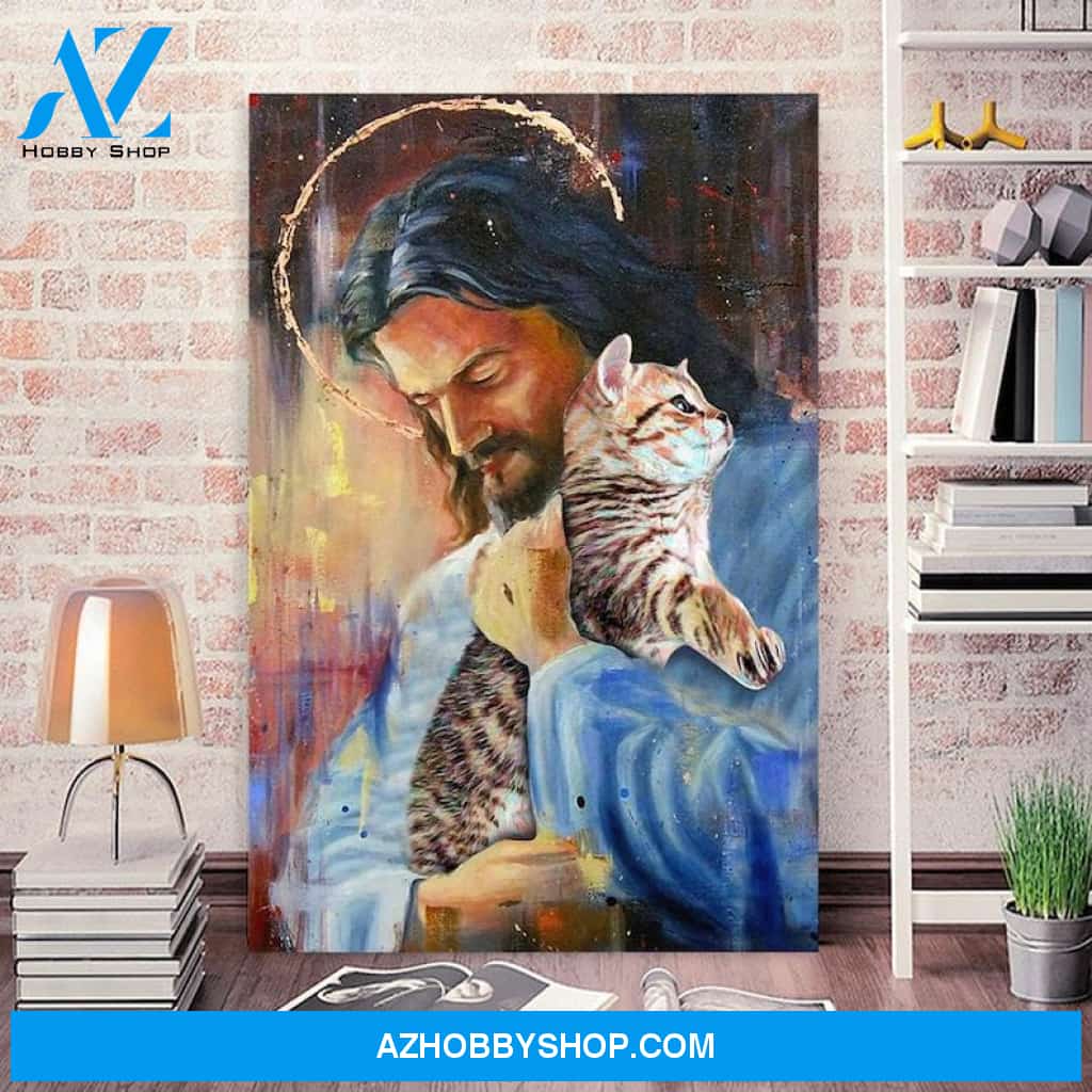 Custom Canvas God Loves Cat, Jesus Cat Lover
