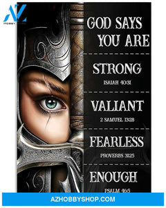 Custom Canvas God says you are Strong, Valliant, Warriors Canvas Wall Art