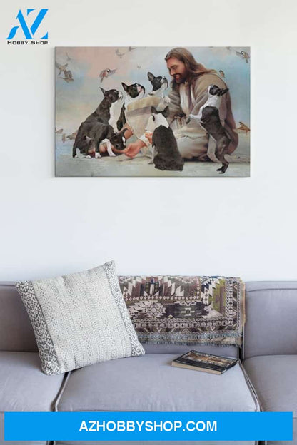 Custom Canvas God Surrounded By Boston Terrier Angels Vintage Canvas