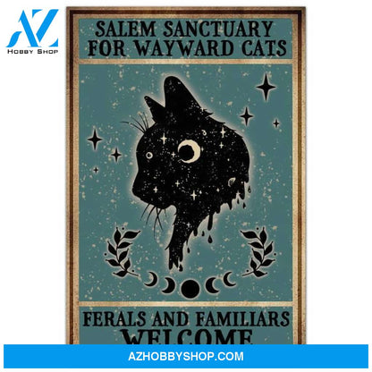 Custom Canvas Gothic Cat Poster, Salem Sanctuary for Wayward Cats Ferals and Familiars Welcome, Vintage Witch Poster