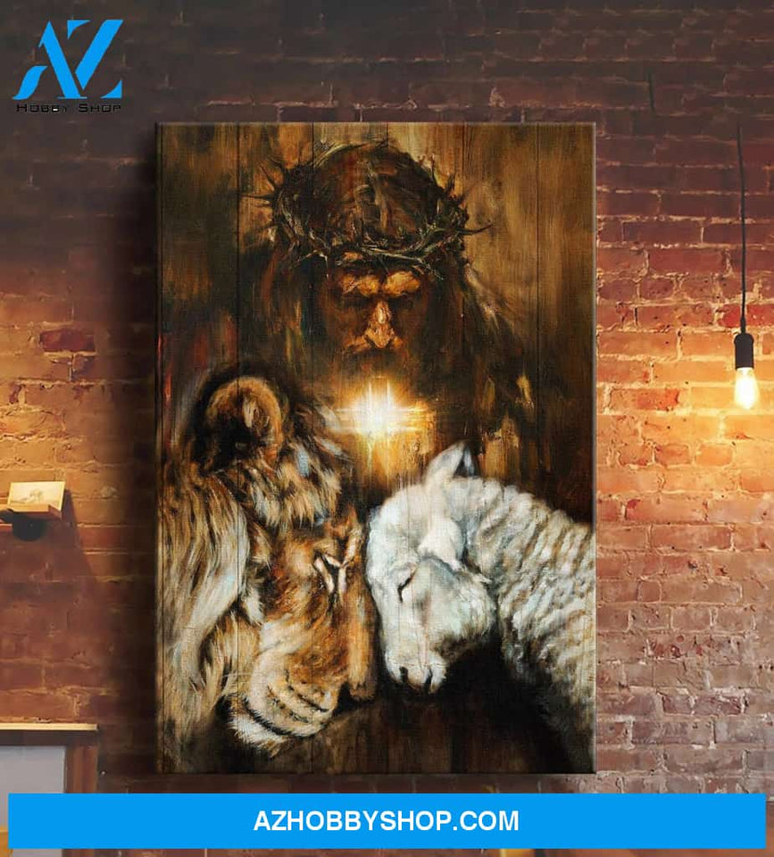 Custom Canvas Great Tiger And Lamp Jesus Thanksgiving Gift Christmas Gifts 2021