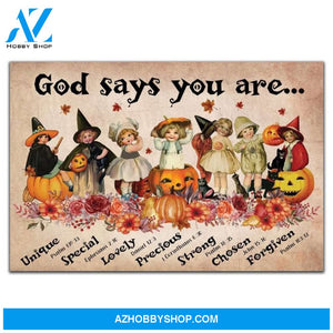 Custom Canvas Halloween , God Says You Are Little Girl , Little Witch , Witches , Halloween Pumpkin