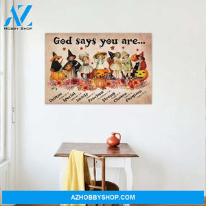 Custom Canvas Halloween , God Says You Are Little Girl , Little Witch , Witches , Halloween Pumpkin