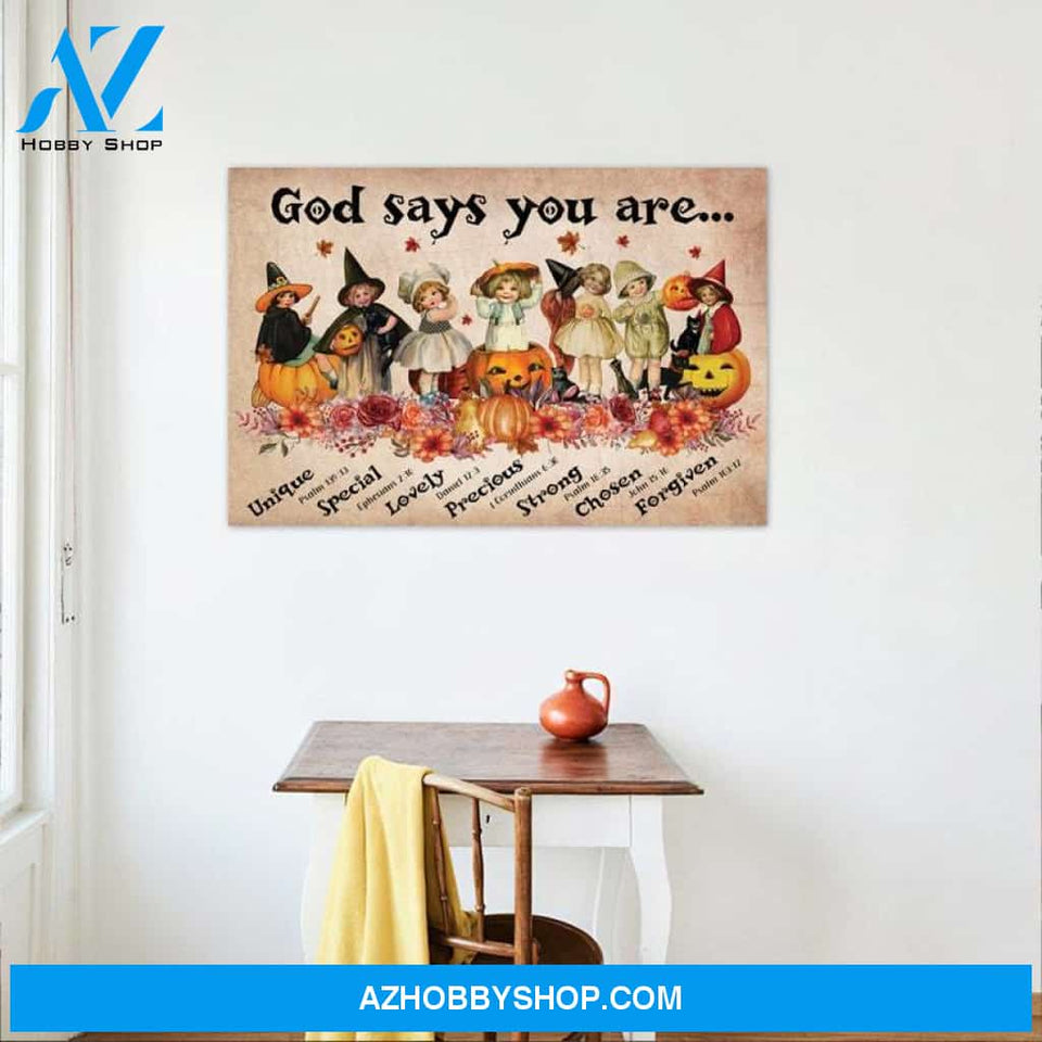 Custom Canvas Halloween , God Says You Are Little Girl , Little Witch , Witches , Halloween Pumpkin