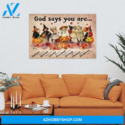 Custom Canvas Halloween , God Says You Are Little Girl , Little Witch , Witches , Halloween Pumpkin