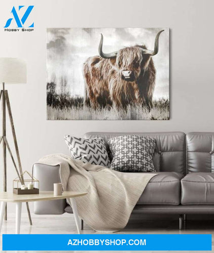 Custom Canvas Highland Cattle Cow Farming Canvas, Animal Wall Art Canvas, Farmhouse Decoration, Wal decor gift for farming farmers