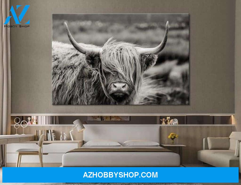 Custom Canvas Highland Cattle Cow Farming Canvas, Animal Wall Art Canvas, Farmhouse Decoration, Wal decor gift for farming farmers 2