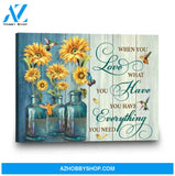 Custom Canvas Hummingbird And Sunflower Canvas Wall Art For The Living Room When You Love What You Have You Have Everything You Need
