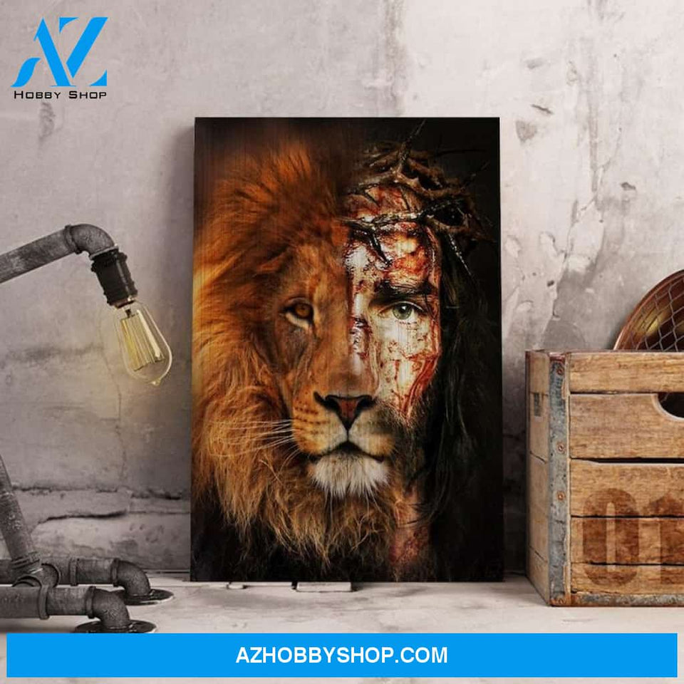 Custom Canvas Jesus And Lion Portrait Canvas, Half Jesus Half Lion