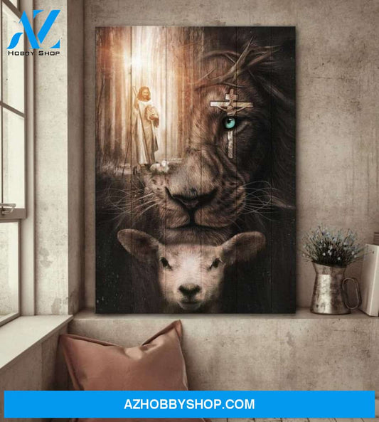 Custom Canvas Jesus - Awesome Lion, Lamb And Cross On His Eye