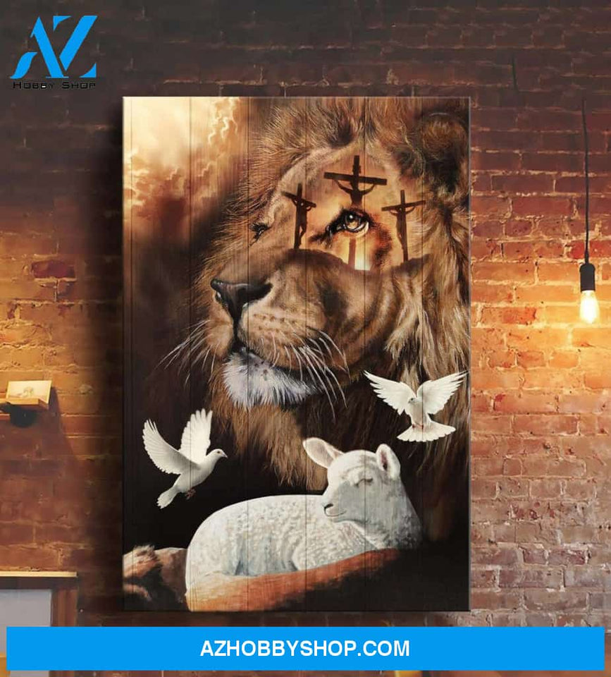 Custom Canvas Jesus - Beautiful Lion, Lamb And Dove Jesus Lion God Christian Thanksgiving Gift Christmas Gifts 2021