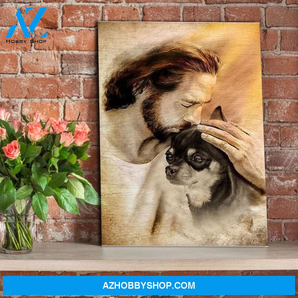 Custom Canvas Jesus Dove, Jesus With Lovely Chihuahua