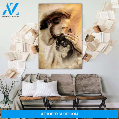 Custom Canvas Jesus Dove, Jesus With Lovely Chihuahua