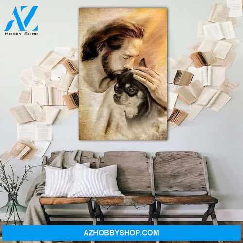 Custom Canvas Jesus Dove, Jesus With Lovely Chihuahua