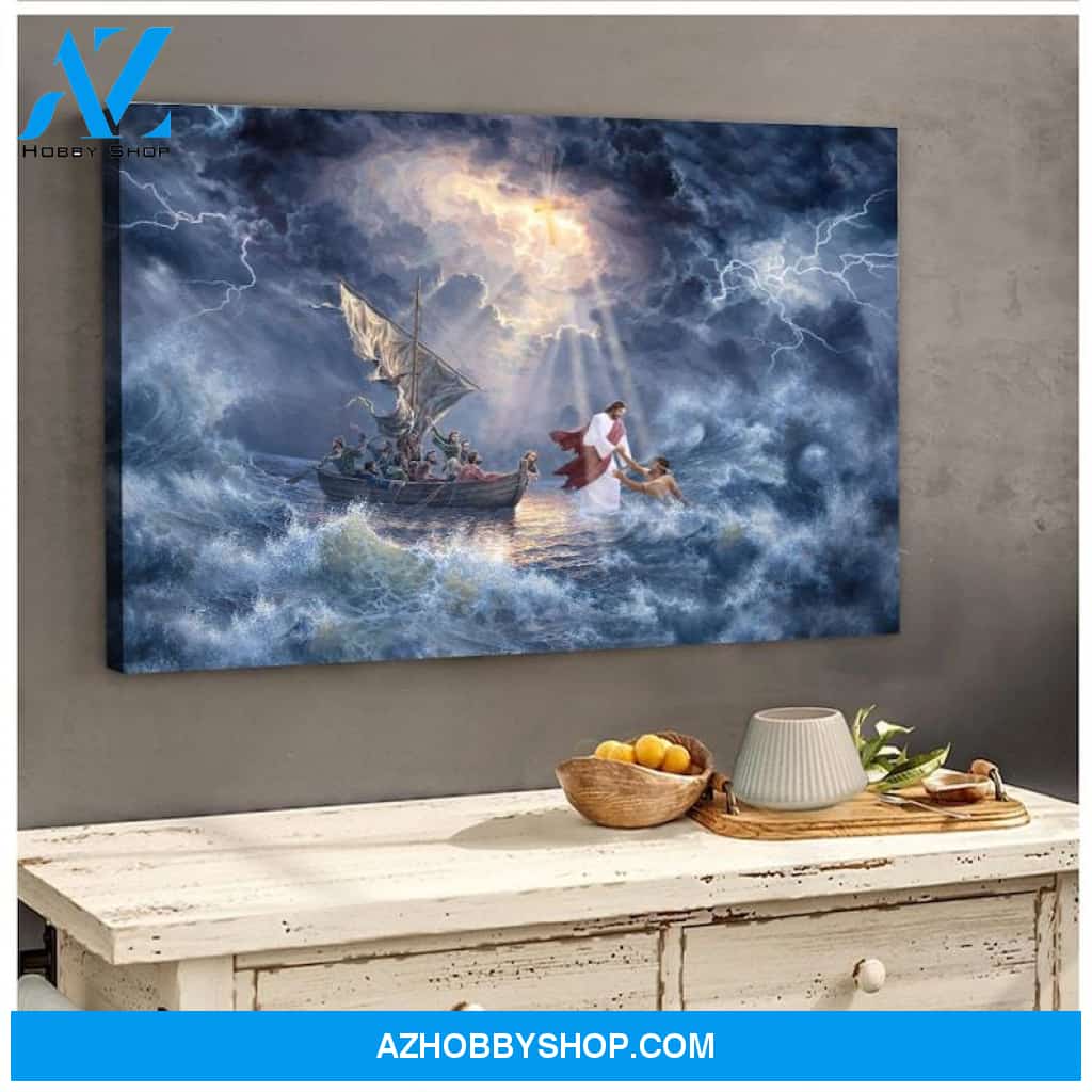 Custom Canvas Jesus In The Storm On The Sea Canvas, Jesus Calm The Storm