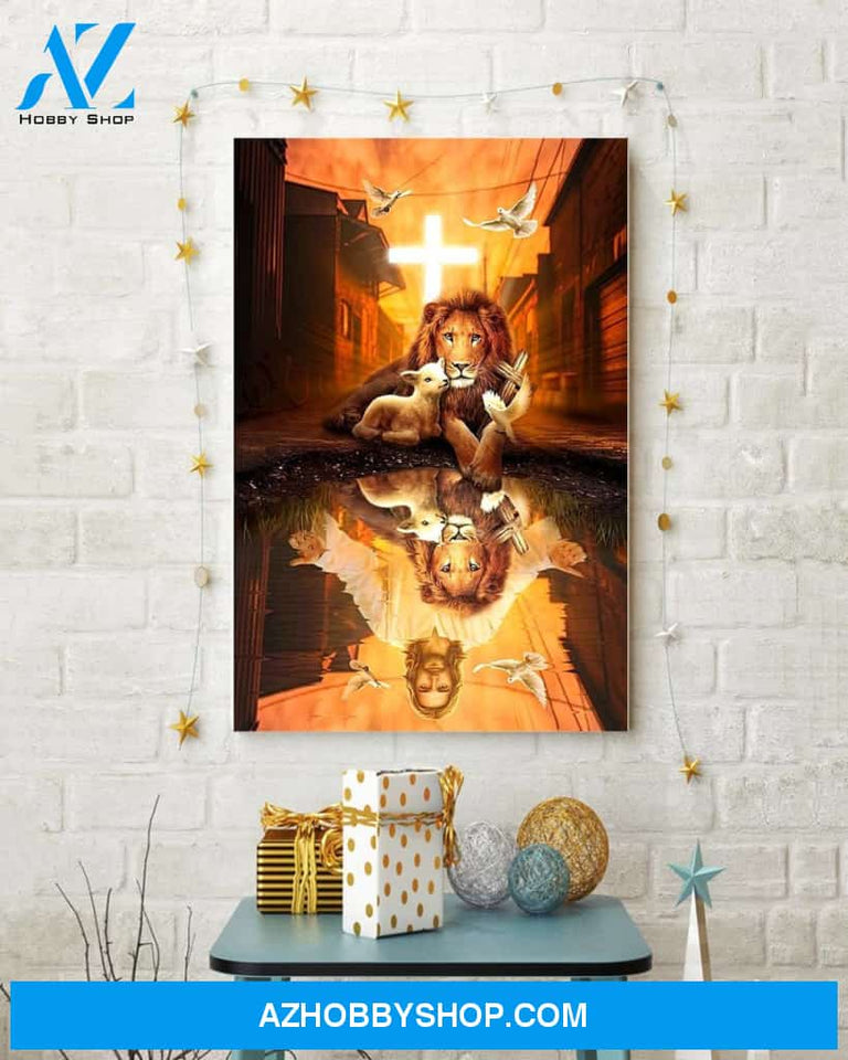 Custom Canvas Jesus, Lion and Lamb Canvas Jesus Christian God Art Decor Thanksgiving Gift Christmas Gifts 2021