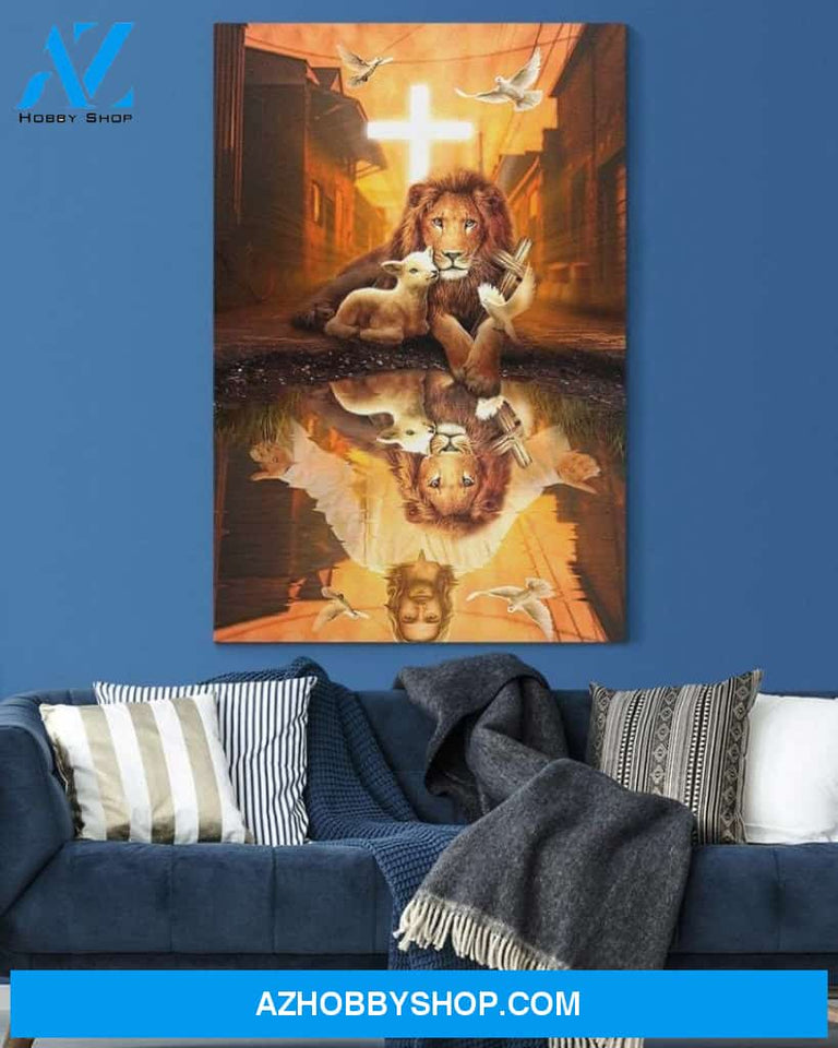 Custom Canvas Jesus, Lion and Lamb Canvas Jesus Christian God Art Decor Thanksgiving Gift Christmas Gifts 2021
