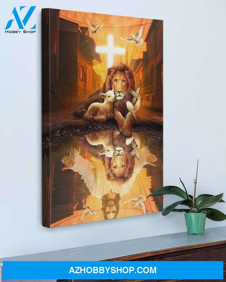Custom Canvas Jesus, Lion and Lamb Canvas Jesus Christian God Art Decor Thanksgiving Gift Christmas Gifts 2021